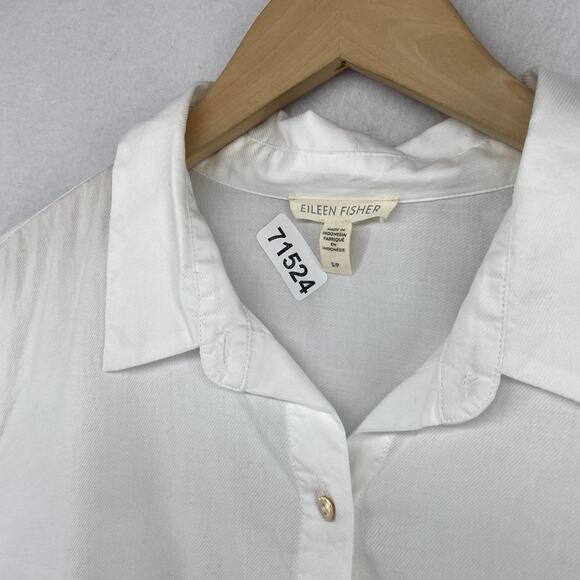 EILEEN FISHER Blouse S Organic Cotton Tunic Shirt Button Up Long Sleeve White - Picture 13 of 13